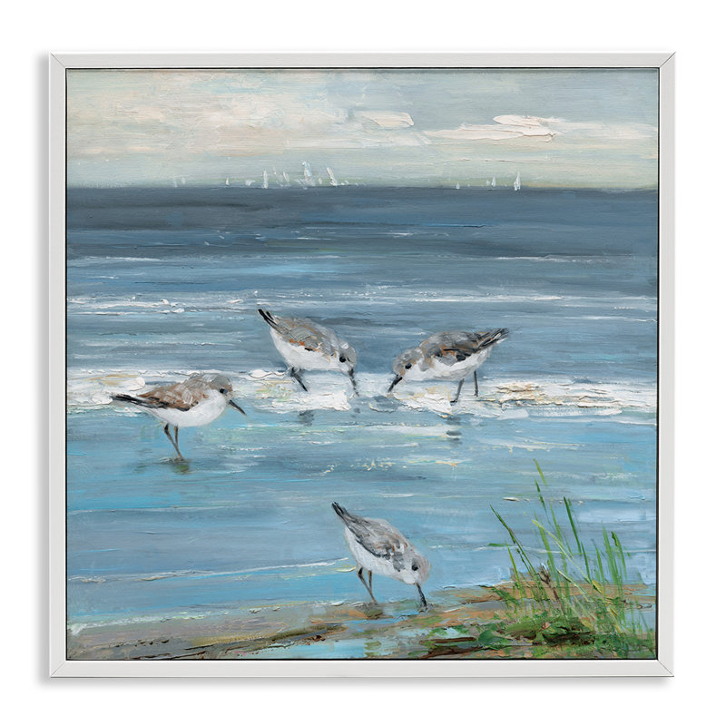 «Relaxed Sandpipers on Shore», estampe numérique de Sally Swatland, H 12 po x l 12 po