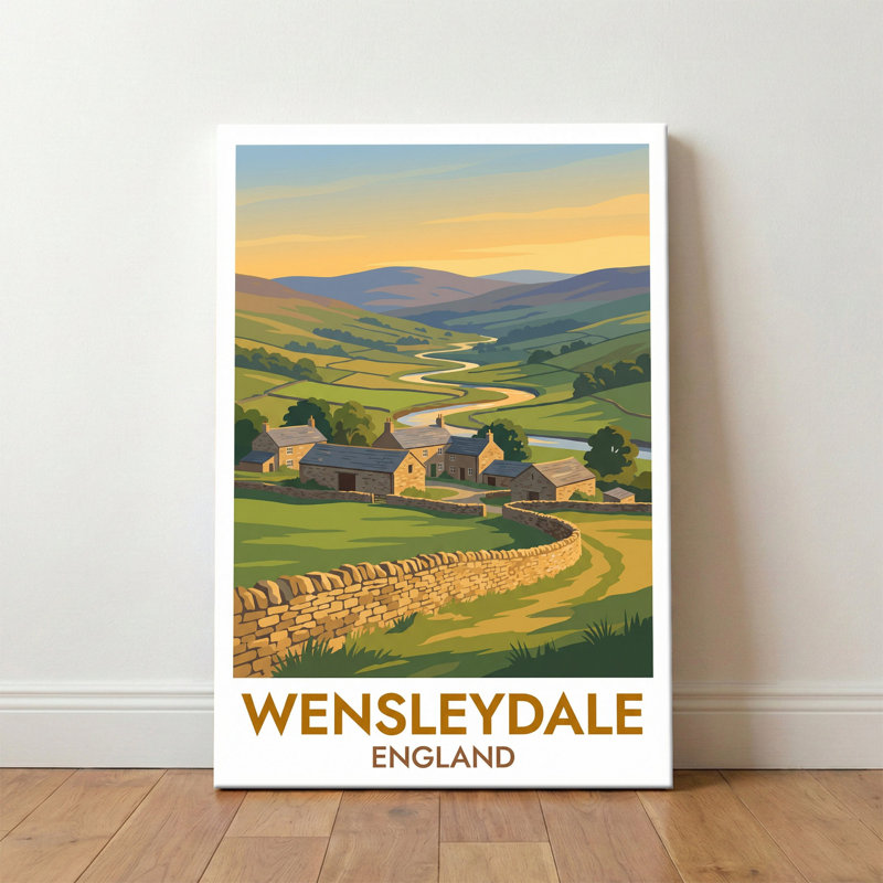 Wensleydale, England - Romantic Travel Poster Of The Yorkshire Dales' Rolling Hills. Giclee Print On Wrapped Canvas. Wall Art, Home Decor - Regions & Scenic Areas, England - Wrapped Canvas Print