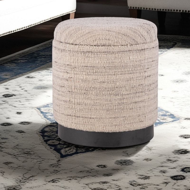 Elegant Cream 16" Round Storage Ottoman with Hidden Compartment