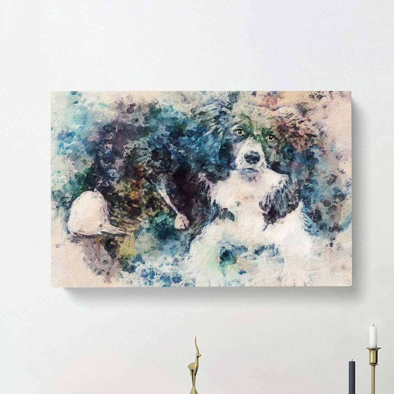 Resting Border Collie Dog In Abstract - Wrapped Canvas Painting, 35cm H x 50cm W x 3cm D