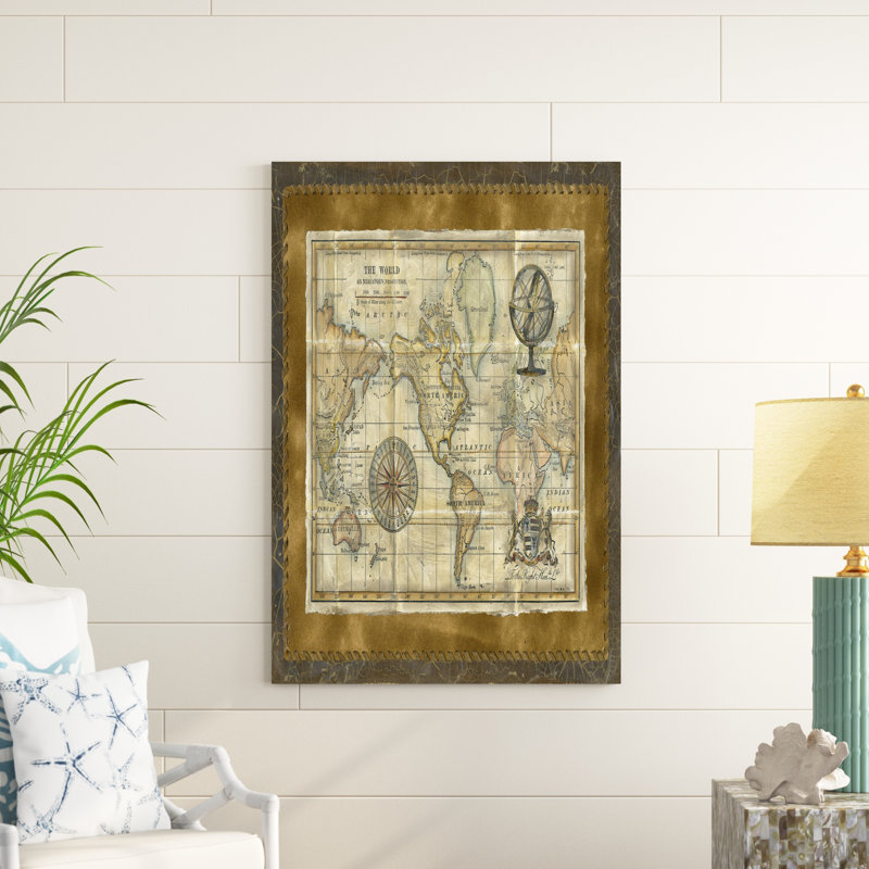 Carte du monde antique (D), H 48 po x l 32 po x P 1,25 po