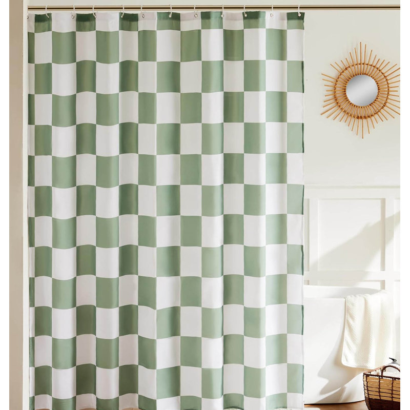 Checkered Shower Curtain, 180X180cm, Green/White