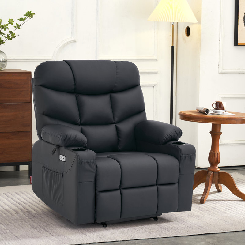 Latise Wide Power Recliner Lift Chair with Extended Footrest, Faux Leather, Black 100% Polyester