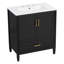 Meuble-lavabo cannelé élégant avec lavabo en céramique, boîte simple, pieds en bois massif, portes et tiroir à fermeture en douceur, tablette de porte, noir, meubles-lavabos