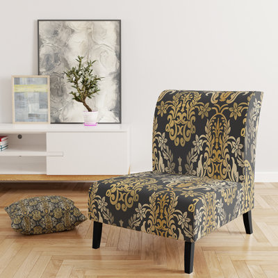 Fauteuil de chambre d'appoint doré à motif damassé