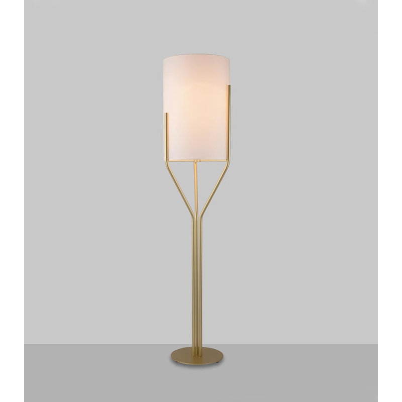 Élégante lampe sur pied en métal doré avec abat-jour en tissu, 61"