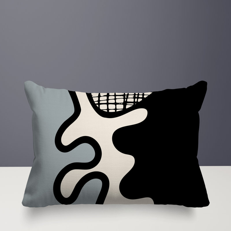 Oreiller rectangulaire réversible intérieur / extérieur Vido, H 18 po x l 25 po, Gris / noir / blanc cassé