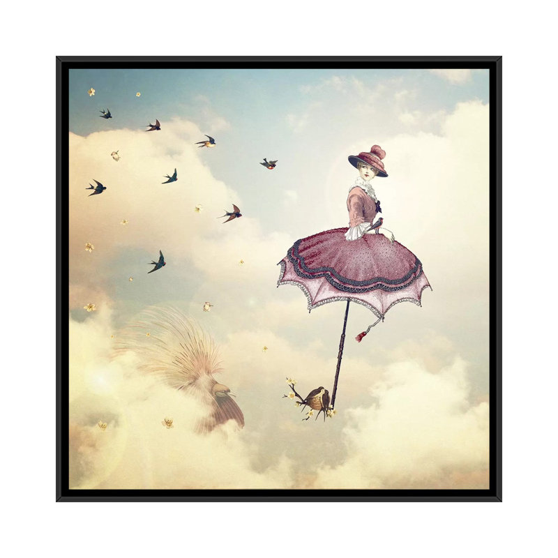 «Rain Lady», impression sur toile, H 18 po x l 18 po x P 1,5 po, Pas de tapis, Toile avec cadre noir