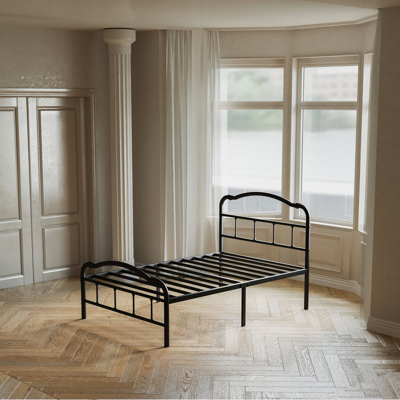 Oley Double Wave Headboard and Footboard Heavy Duty Anti-sway 18in High Steel Tube Iron Bed with Storage, Extra-long Twin