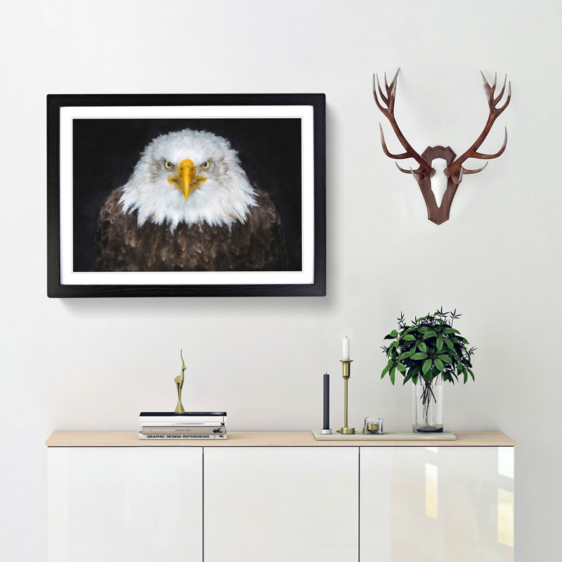 Bald Eagle Bird - Picture Frame Painting Print, 62cm H x 87cm W x 2cm D, Black
