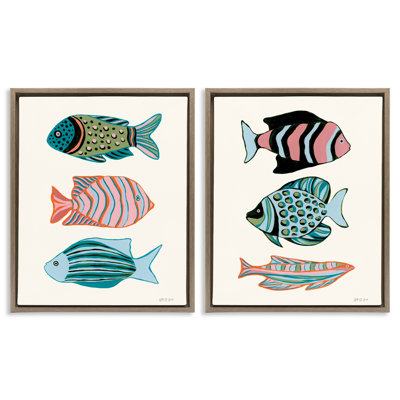  «Tropical Pastels Fish», ensemble de 2 toiles flottantes encadrées par Yvette St. Amant