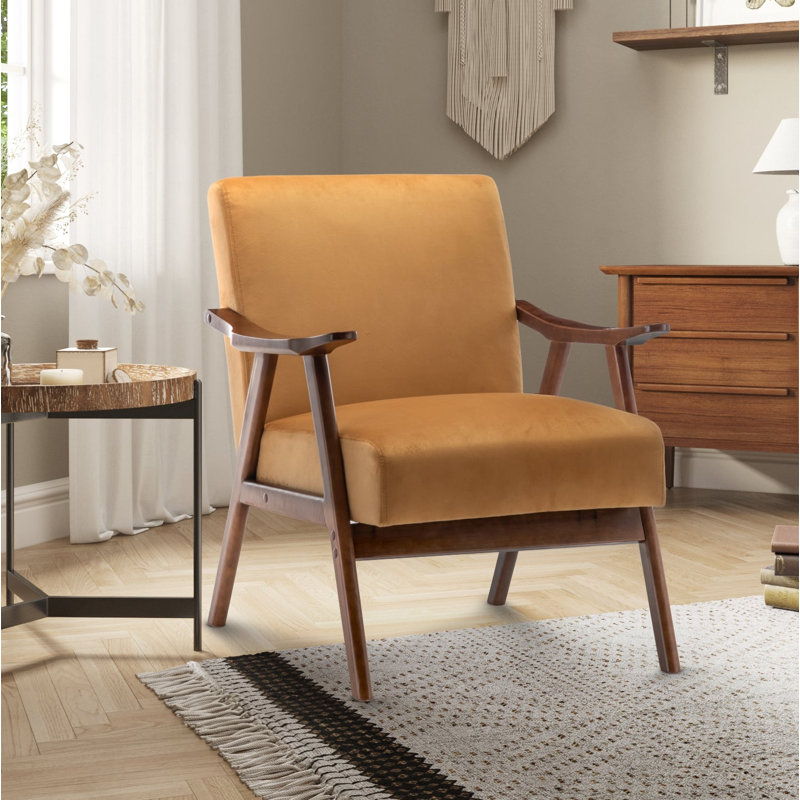 Gabar 75Cm Wide Classic Mid-Century Modern Armchair, Gold Velvet