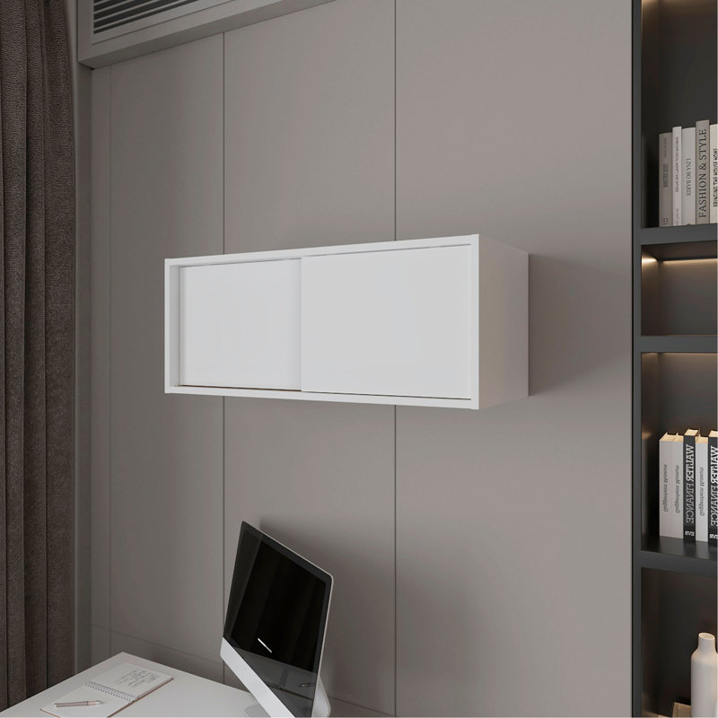 Armoire flottante avec porte coulissante Anegam, blanc