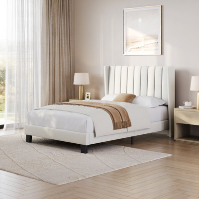 Upholstered Bed Frame with Channel Tufted Headboard