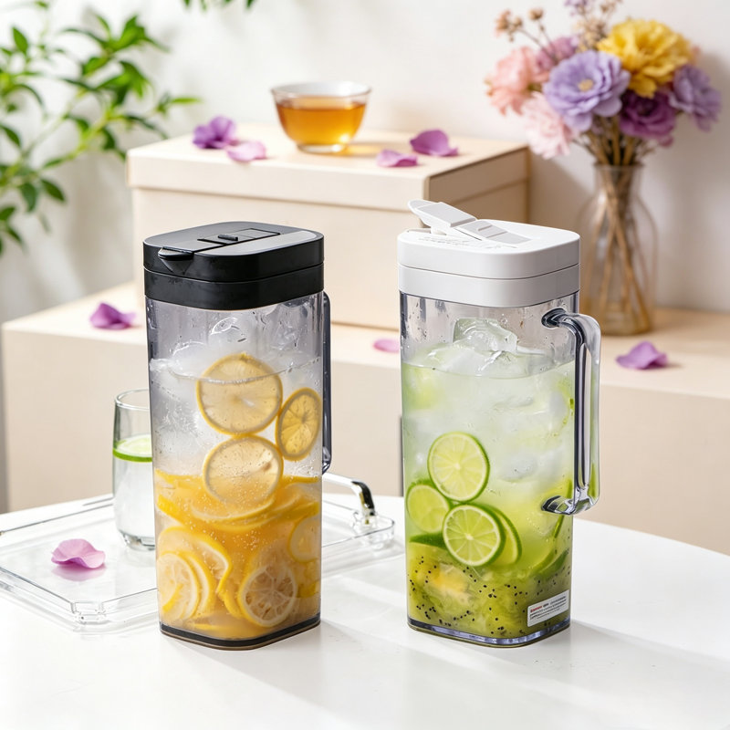 Pichet à eau avec porte-réfrigérateur Asoz 68 oz, Noir, 1
