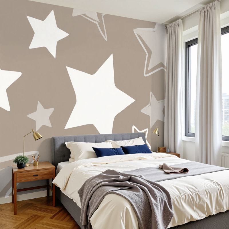 Papier peint adhésif pelez et collez les étoiles gris sans couture pour les enfants en bas âge pour le tissu imprimé d'art mural auto-adhésif et amovible