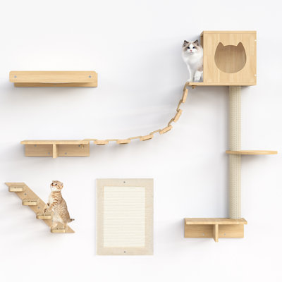5 tablettes murales en bois pour chat