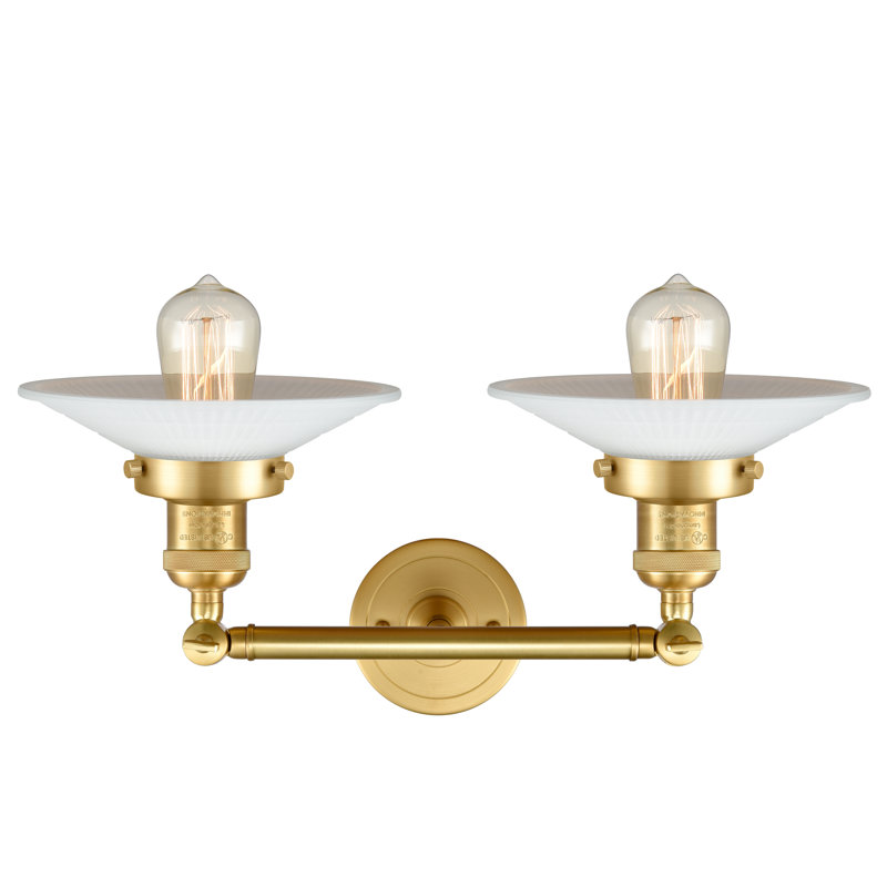 Miramontes Armed Sconce, Matte White Halophane, 6 Watt Vinage LED Bulb, Satin Gold