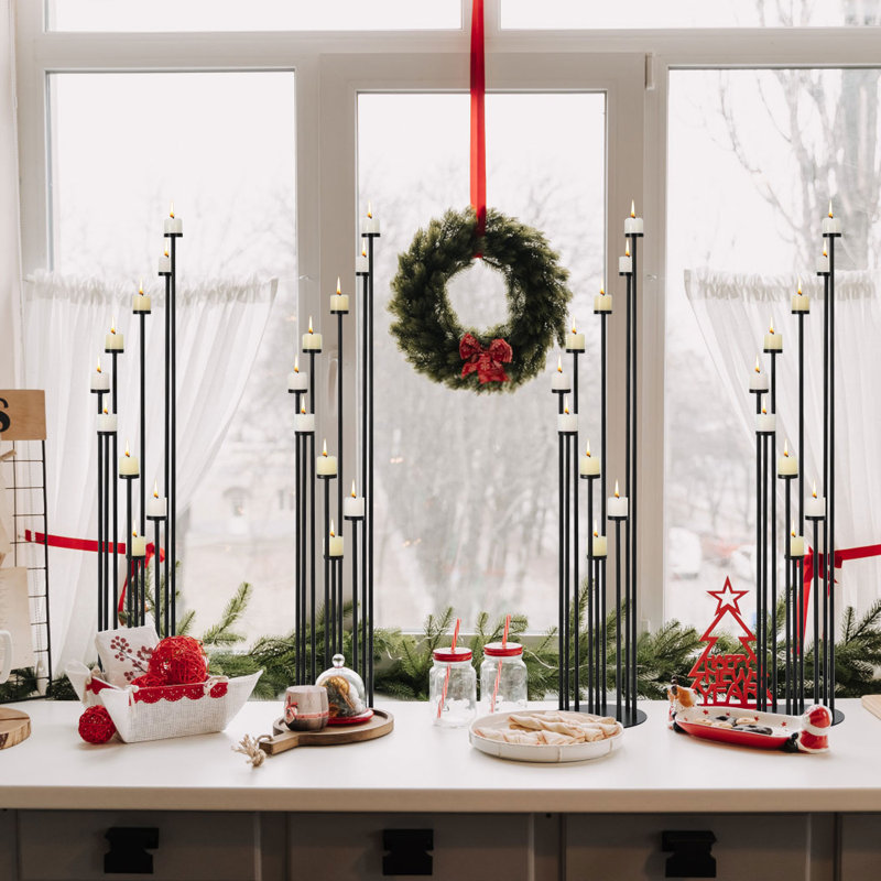 4Pcs Black 9 Arm Candelabra for Halloween Home Decor, Weddings, Dinner Parties Formal Events, 4, Black