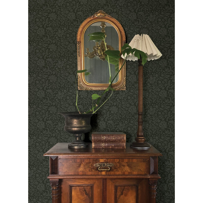 Papier peint floral vert foncé Hague, Vert
