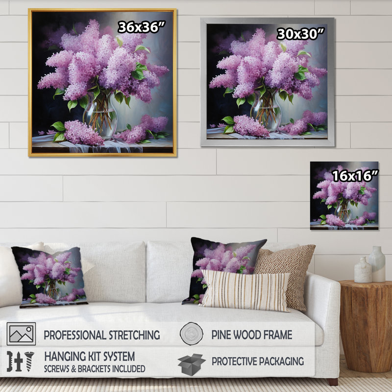 Lilas, impression romantique II - impression, H 16 po x l 16 po x P 1 po, Cadre flottant doré