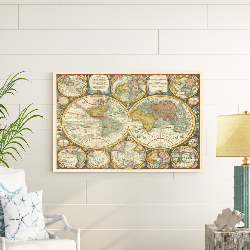 Globes du monde antique, H 32 po x l 48 po x P 1 po