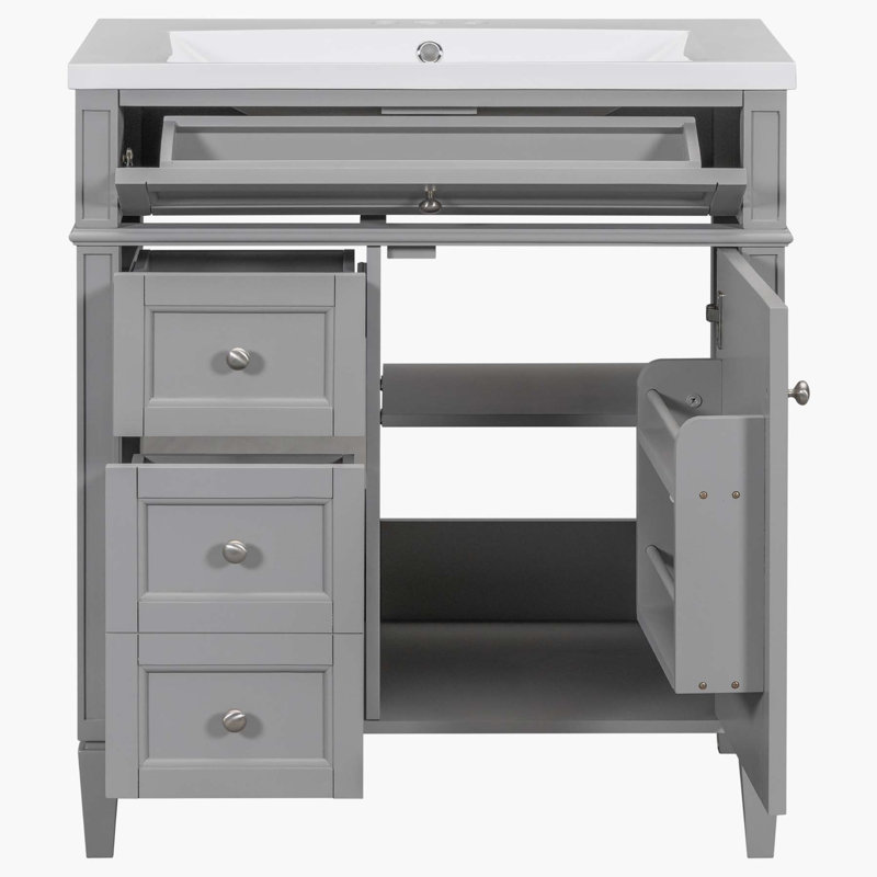 30'' Single Bathroom Vanity with Ceramic Top, Gray