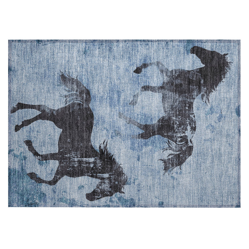 Machine Washable Indoor/Outdoor Cinead ACN1717 Denim Rug, Rectangle 1'8" x 2'6"