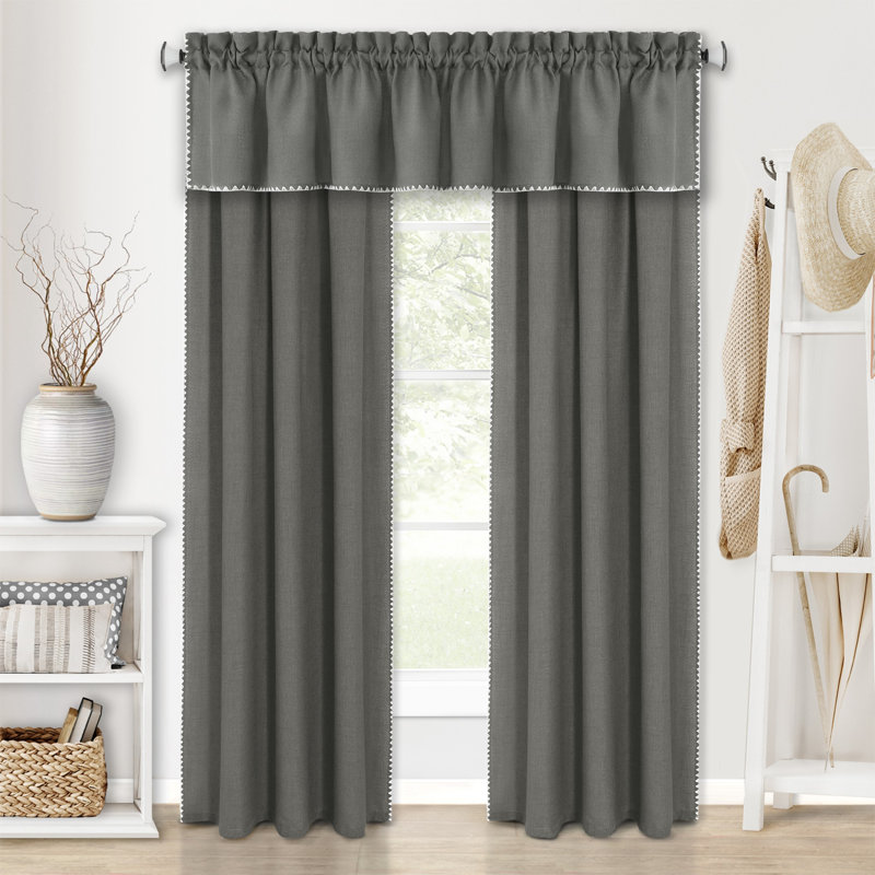 Semi Sheer Curtain Single Panel, 52" W x 63" L, Gray/White