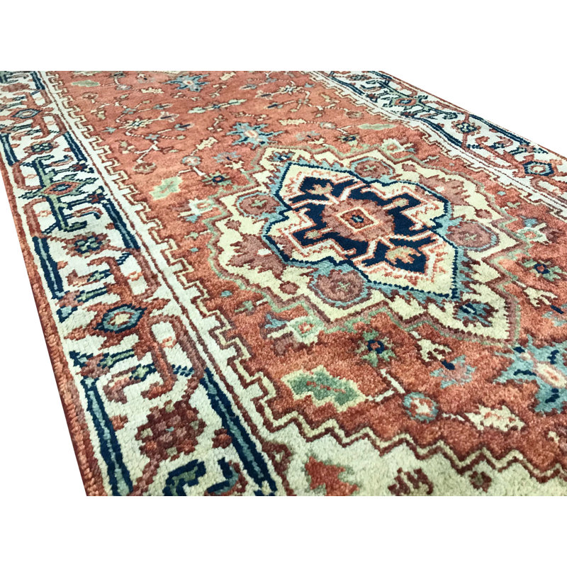 Hand-Knotted High-Quality Rust and Beige Runner