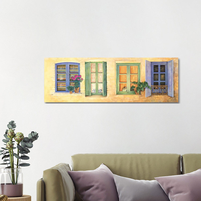 Mediterranean Windows 1 Piece Wrapped Canvas Panoramic Wall Art, 121.92 cm H x 40.64 cm W x 1.91 cm D