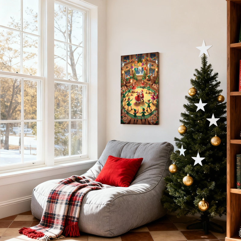 «Christmas Christmas Elves Dancing With Santa», ensemble de 3 impressions sur toile, H 24 po x l 16 po