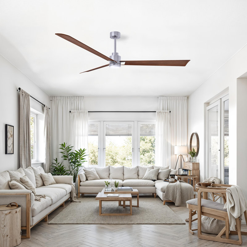 Alessandra - Three Blade Transitional Ceiling Fan -LED, Walnut, Brushed Nickel, 72"