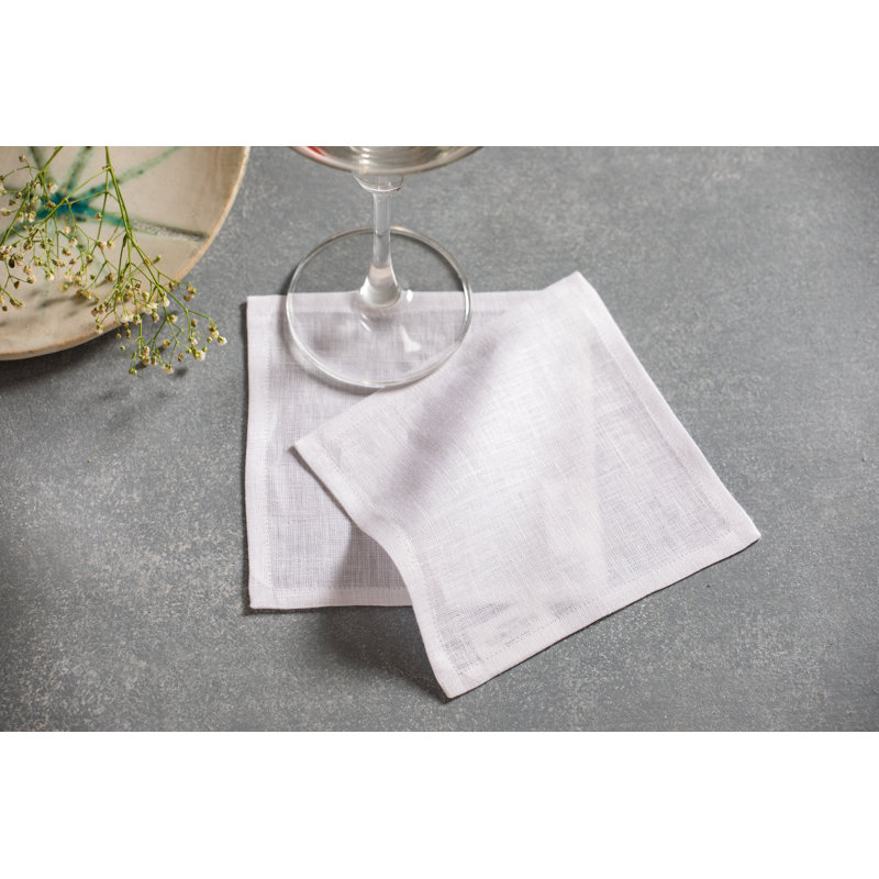 100% Pure Linen Cocktail Napkins - Fete, 6" x 6", White