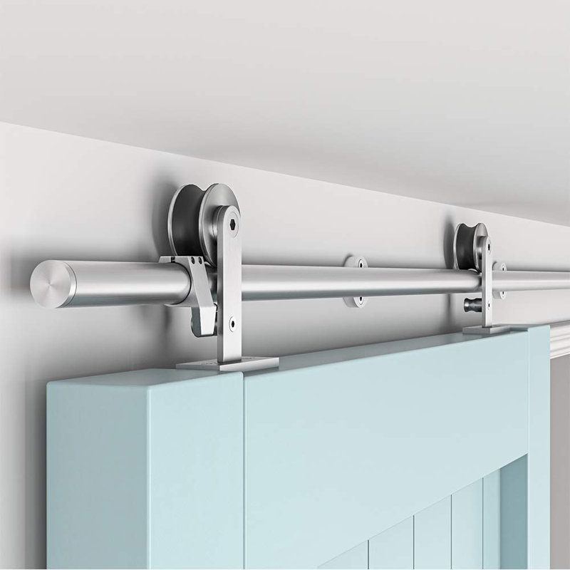 Silver Stainless Steel Sliding Barn Door Hardware Kit with 90" Track
