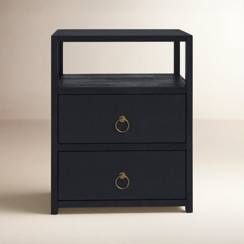 Elin 2-Drawer Acacia Nightstand, Navy Blue