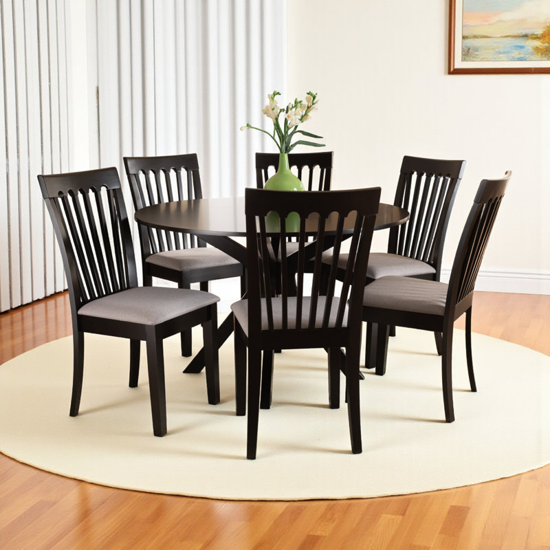Etibar 7-Piece Ruberwood Solid Wood Dining Set in Gray/Dark Brown, 38.2" H X 18.5" W X 21.7" D, Gray, Dark Brown
