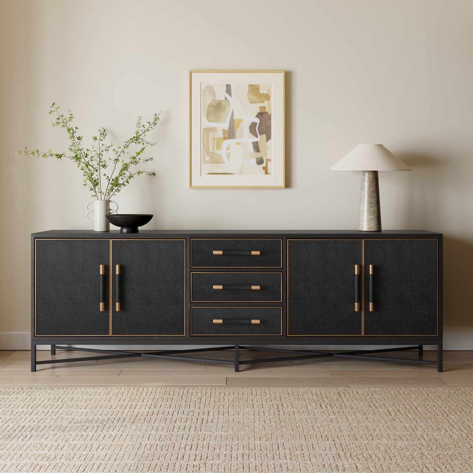 Meera 100" Oak Sideboard, Black