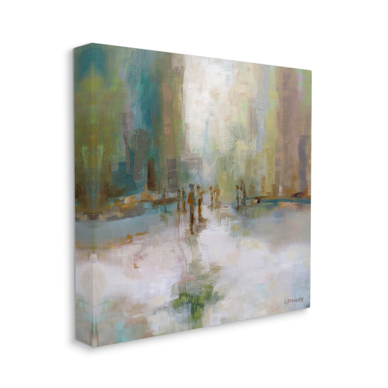 Paysage urbain impressionniste, peinture abstraite, conception de rue par Claire Cormany - on, H 24 po x l 24 po x P 1,5 po