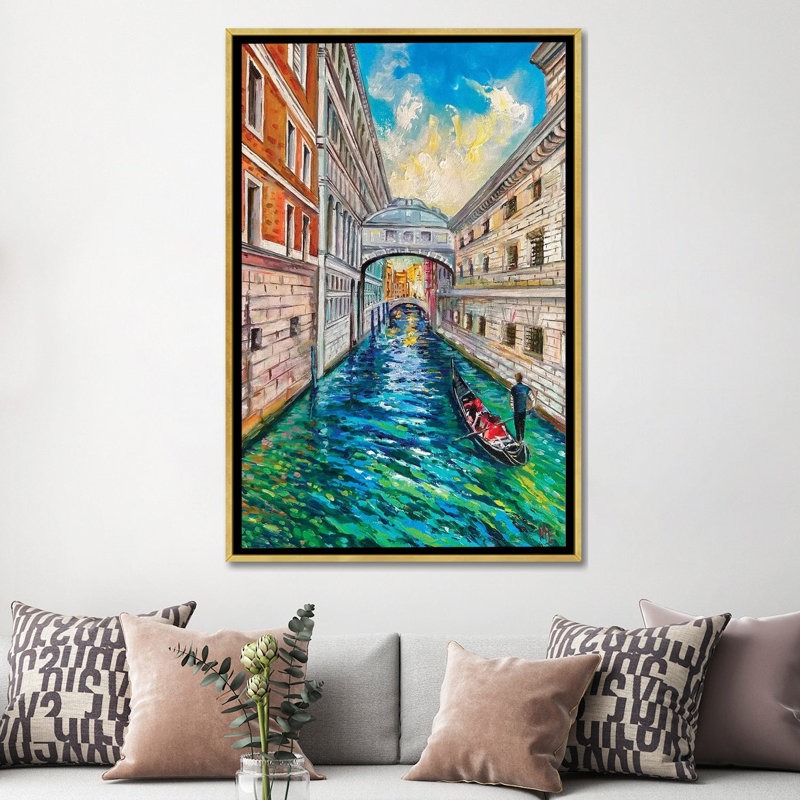 Venise. «Where Hearts Sigh», reproduction d'art sur toile encadrée, 60" x 40", Framed Canvas, Champagne