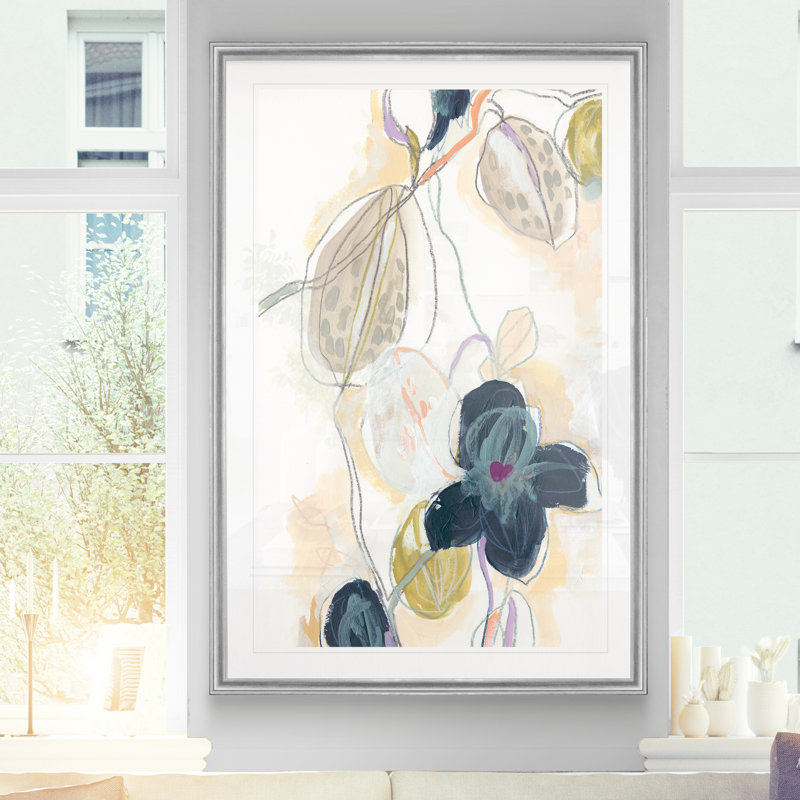" Abstracted Orchid I ", 22.5" H x 30.5" W x 1.5" D, Silver Framed
