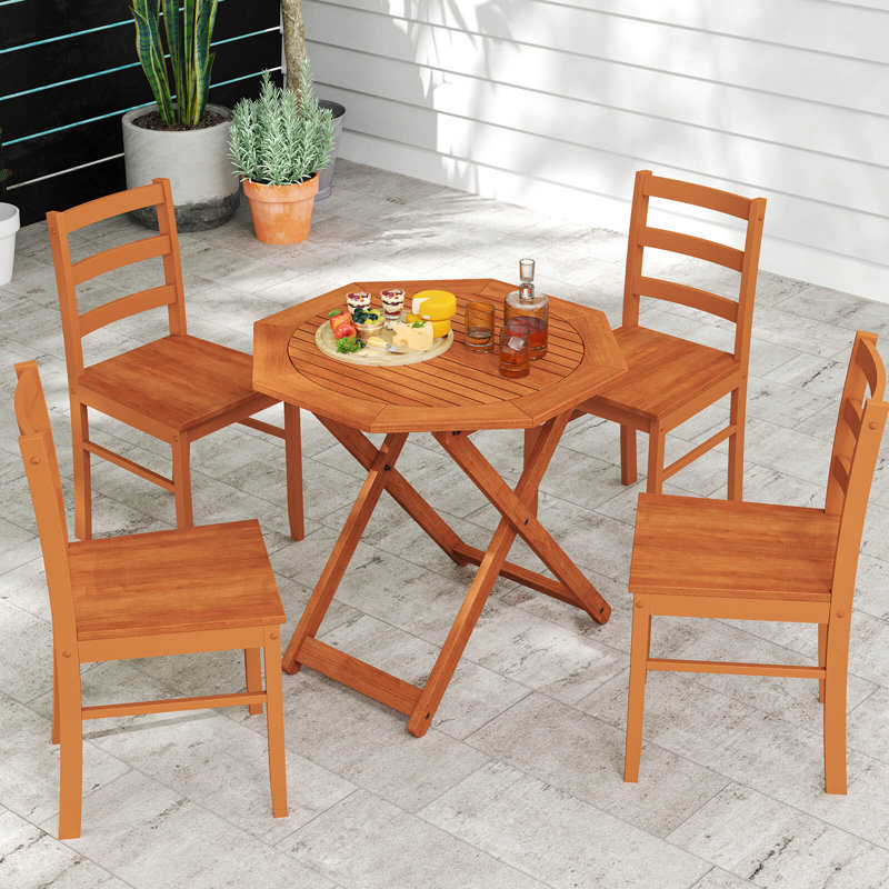 1 PCS Outdoor Patio Folding Wood Dining Table for 4 with 2" Umbrella Hole for Garden