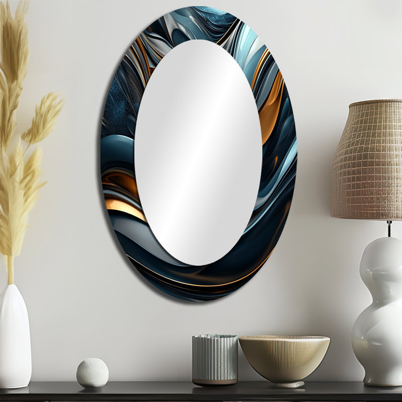 Swirl Abstract In Gold And Black Tones IV - Modern Oval Wall Mirror, 36" x 24"