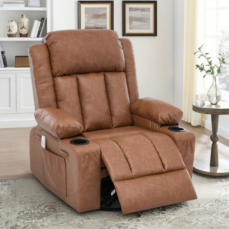 Ultimate Comfort 360° Swivel Recliner – Heated Massage, Rocking And Retractable Armrests, Brown