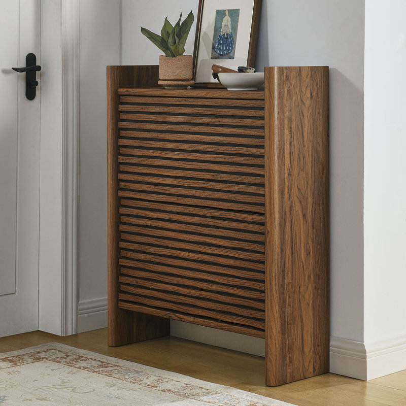 Emric Wave Shoe Cabinet In Walnut