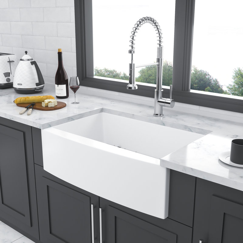 30" White Sink Ceramic - Apron Front With Arch Edge, Construction 30 Inch White, Fashionable