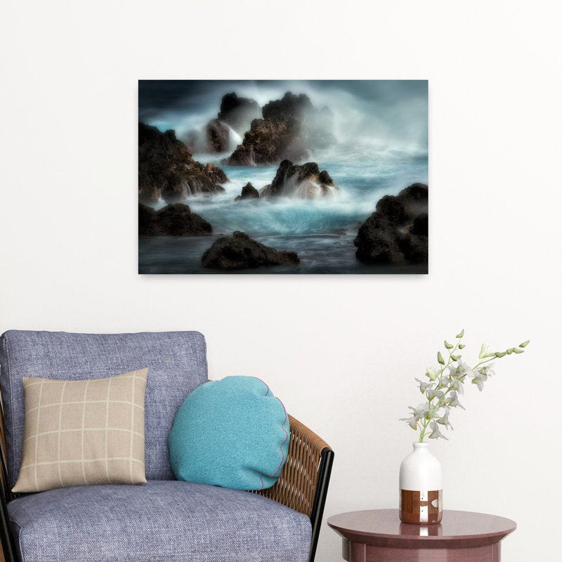 Vagues de pierres, art dramatique abstrait contemporain, océan, H 16 po x l 24 po