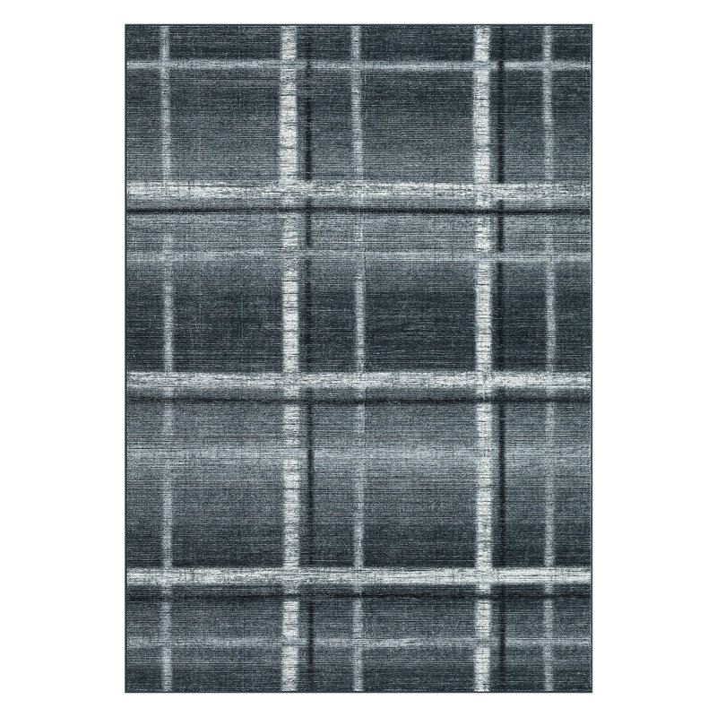 Tapis écossais lavable à la machine avec envers antidérapant, Black and grey, 10 x 13 pi