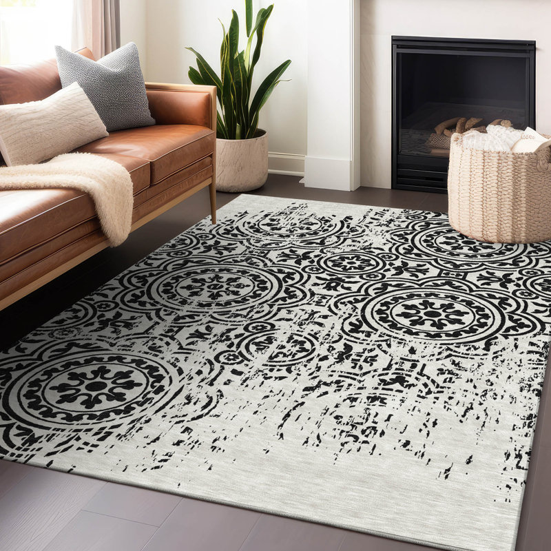Premium Machine Washable Prisco Black Rug, Rectangle 8' x 10'