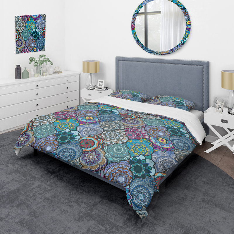 Multicolore patchwork ethnique - ensemble de housse de couette abstrait - microfibre de polyester